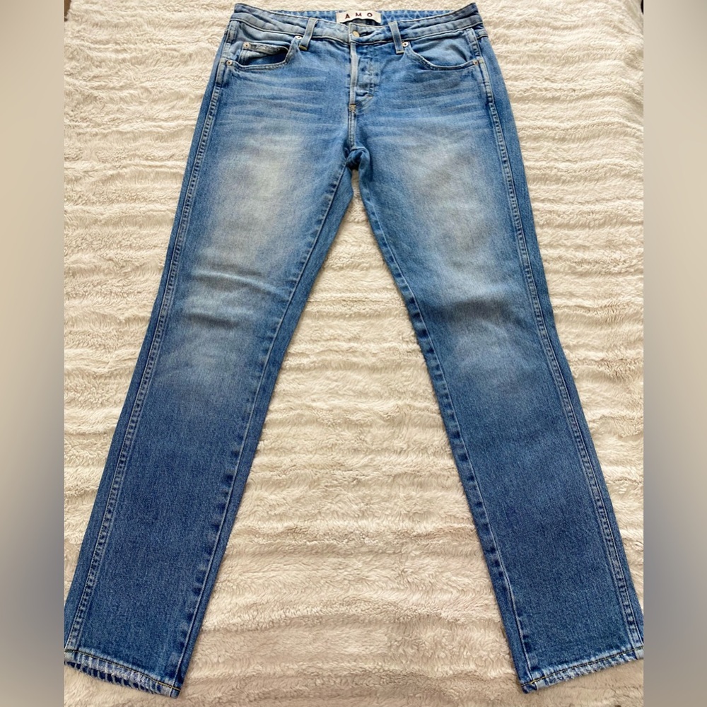 AMO Blue Skinny Jeans Vintage-Inspired Fading